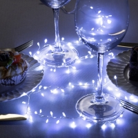 Гирлянда &laquo;Мишура&raquo; 1 м роса, IP20, серебристая нить, 100 LED, 2 режима, батарейки AAх3 (нет в комплекте), свечение белое