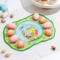 Подставка стеклянная для яиц 8 ячеек Доляна &laquo;Пасхальные цыплята&raquo;, 35&times;24,5 см