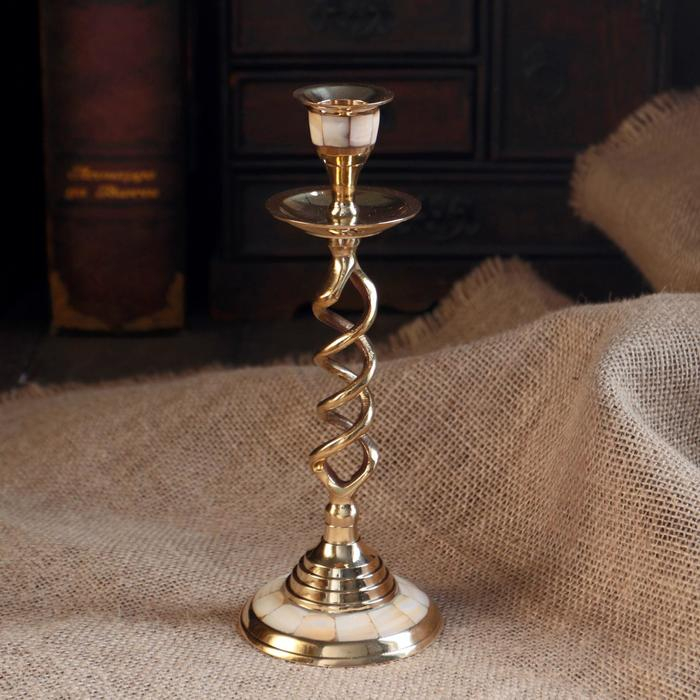 Подсвечник на 1 свечу "Спираль" с перламутром 20,5 см