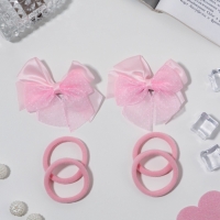 Набор для волос "Школьница галант" (4 резинки 3,5 см, 2 зажима 6 см) крапинка, розовый