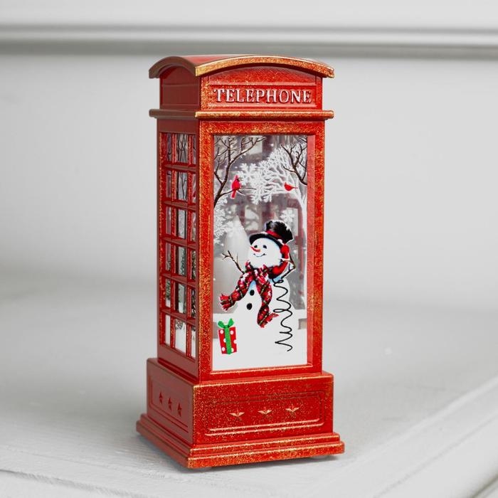 Светодиодная фигура &laquo;Телефонная будка со снеговиком&raquo; 5.3 &times; 12 &times; 5.3 см, пластик, батарейки AG13х3 (в комплекте), свечение тёплое белое