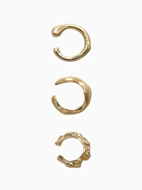 Серьги "Каффы" набор 3 шт., мятый, цвет золото
