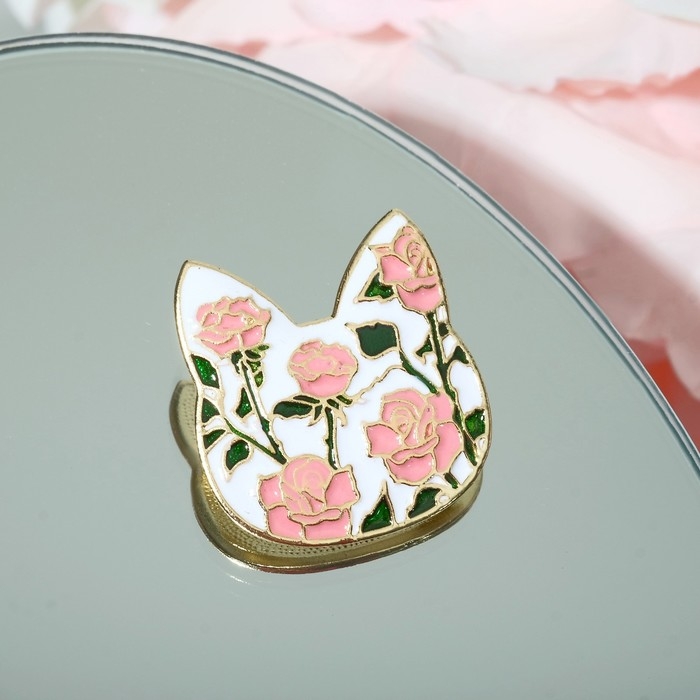 Брошь &laquo;Кошечка&raquo; цветочный узор, цветная в золоте