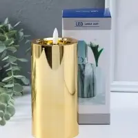 Светодиодная свеча LED "Столбик. Глянец" от батареек 3хАА, золото, мерцающая 7,5х7,5х12 см
