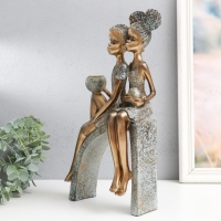 Сувенир полистоун подсвечник "Дети на горке, с кувшинами" под бронзу 19,5х10х35 см