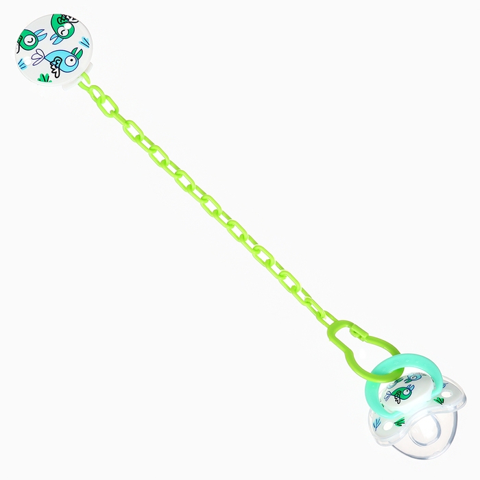 Набор: Соска - пустышка с держателем &laquo;Птички&raquo;, ортодонтическая, +6 мес, цвет зеленый