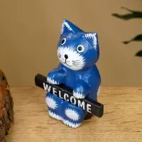 Сувенир "Кот с табличкой WELCOME" дерево 8х4х10 см, цв. синий