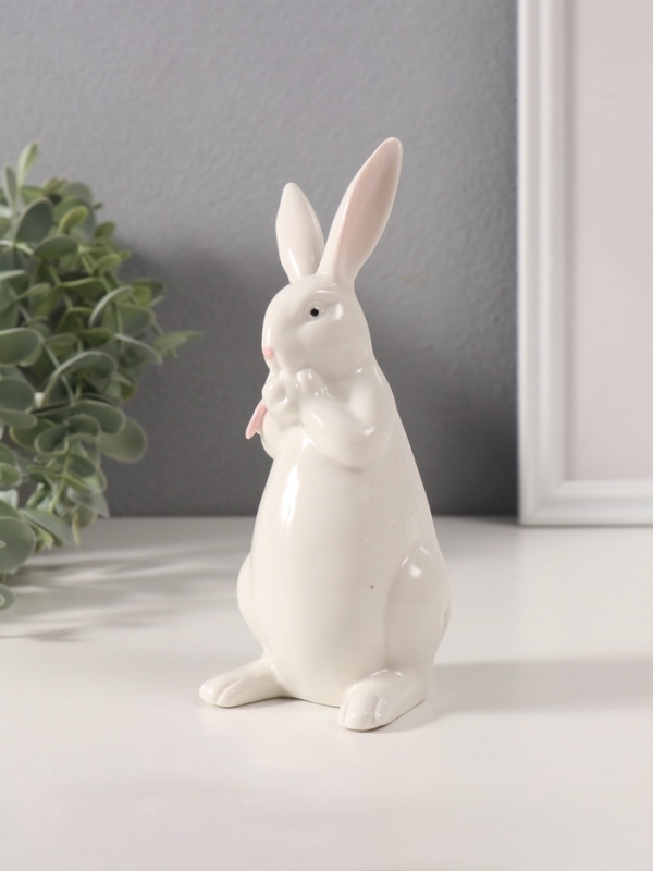 Сувенир керамика "Белый кролик с розовым бантиком" 6х6,5х16 см