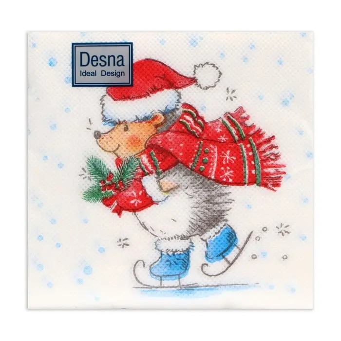 Салфетки новогодние бумажные Desna Design &laquo;Ёжик на коньках&raquo;, 1 слой, 24х24 см, 40 шт.