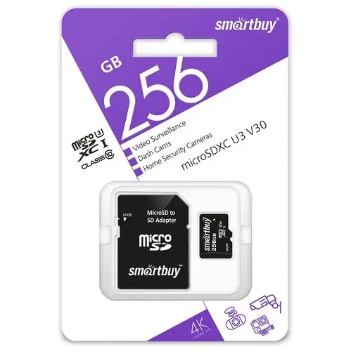 Micro SD 256GB Smart Buy class 10 PROU3 V30 для видеонаблюдения