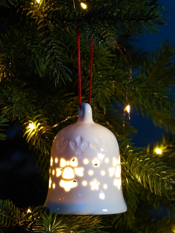 Елочный шар "Колокольчик" 10.5х8.3х8.3, 1 LED, LR44x3(в компл.), Т/БЕЛЫЙ