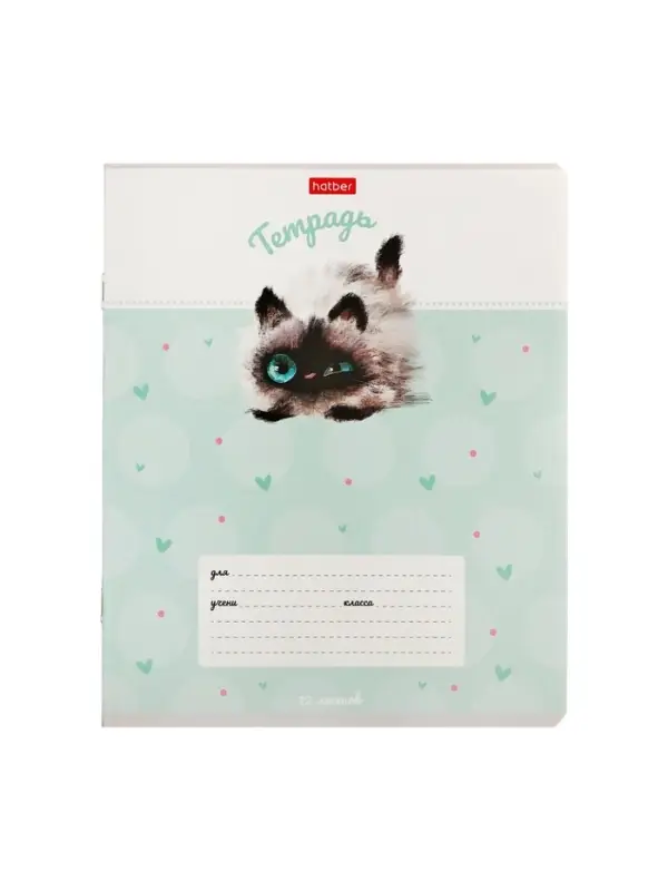 Тетрадь 12л кл "Кошарики",  на скобе, обл мел карт, скругл углы