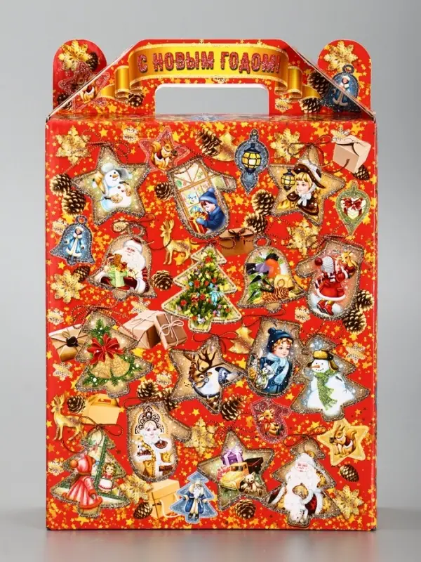 Подарочная новогодняя коробка &laquo;Праздничный медальончик&raquo; в красном, 16.8&times;7&times;25 см