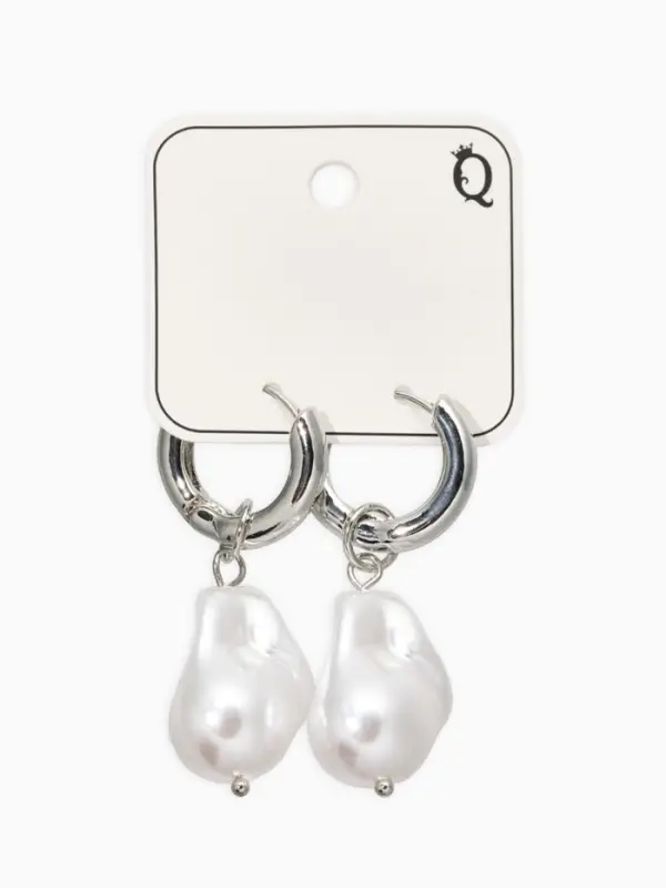 Серьги жемчуг "Барочный" галтовка, цвет белый в серебре