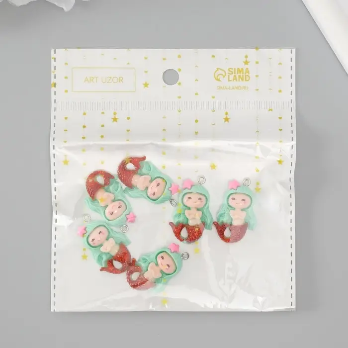 Подвеска для творчества пластик "Русалочка с голубыми волосами" 3,4х2,1х0,6 см