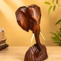 Сувенир "Голова слона" дерево Суар, 18х9х38 см, цв. тёмно-коричневый