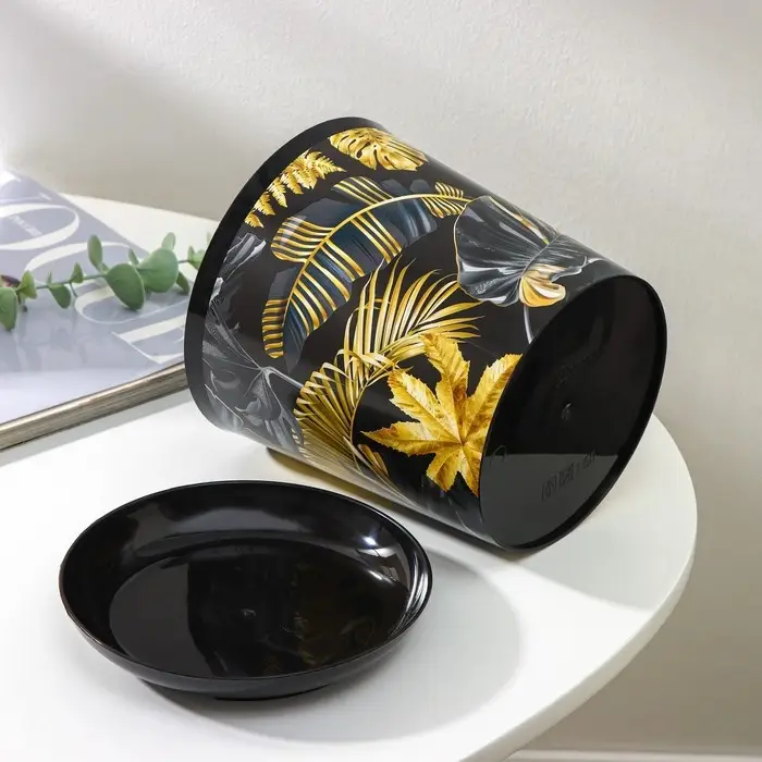 Горшок для цветов с поддоном Доляна &laquo;Голди.Тропики&raquo;, 1,6 л, d=14 см, h=15,5 см, пластиковый, цвет чёрный