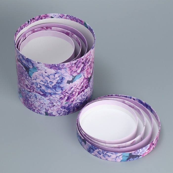 Набор шляпных коробок для цветов 4 в 1, упаковка подарочная, &laquo;Лаванда&raquo;, 14 х 13 см - 20 х 17,5 см