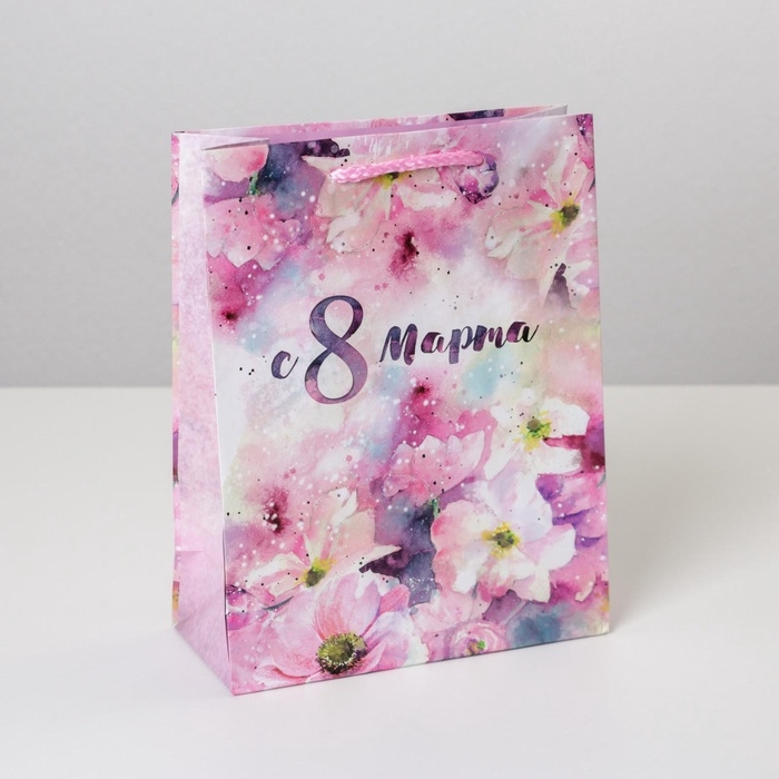 Пакет подарочный ламинированный вертикальный, упаковка, &laquo;С 8 марта&raquo;, MS 18 х 23 х 8 см