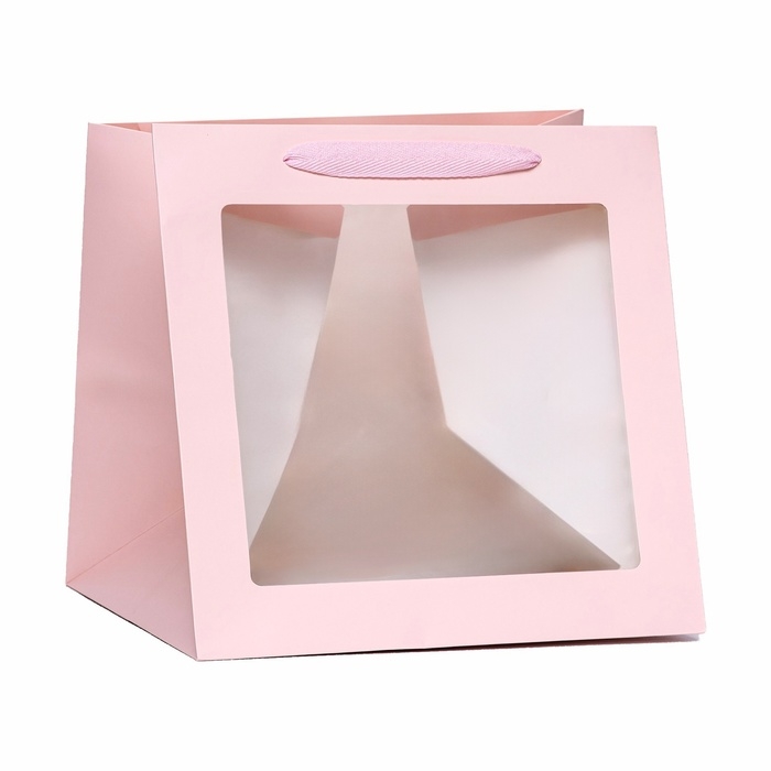 Пакет подарочный, крафт, с окном, &laquo;Розовый&raquo;, 30 х 30 х 30 см