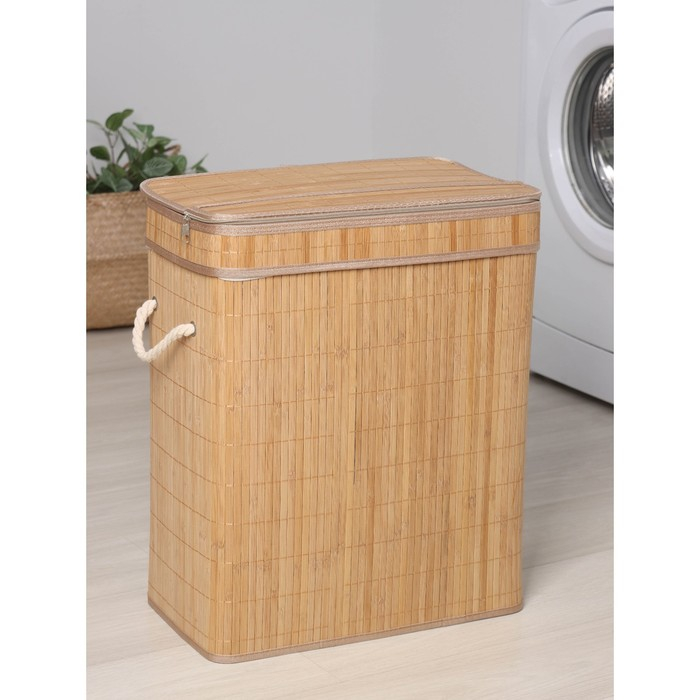 Корзина для белья Доляна &laquo;Кантри&raquo;, с крышкой, 46&times;26&times;55 см, цвет бежевый