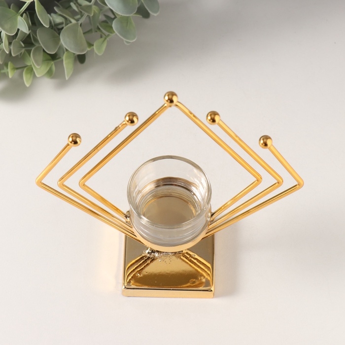 Подсвечник металл, стекло на 1 свечу "Золотой ромб" d=4,5 см 6х16х19 см