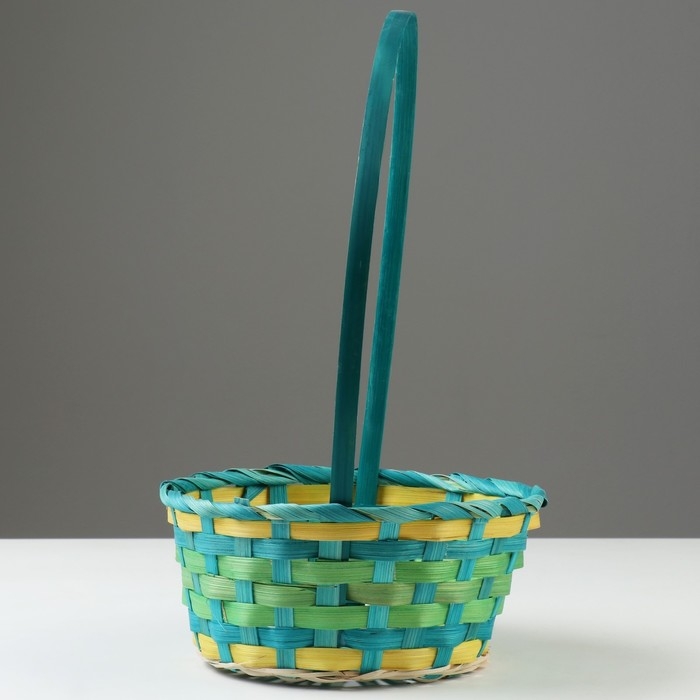 Корзина плетеная, 20,3 х 20,3 х 9,5/33 см, зеленый, бамбук