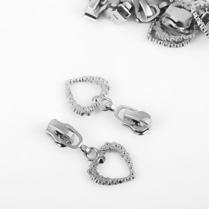 Бегунок автоматический для металлической молнии, №3&raquo;, декоративный &laquo;Сердце&raquo;, 10 шт, цвет никель