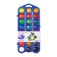 Акварель медовая 24 цвета, ЗХК "Я - Художник!", (12 основных, 6 перламутровых и 6 флуоресцентных цветов) без кисти, в пластиковой коробке, 227421539