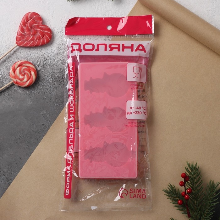 Форма для мороженого новогодняя Доляна &laquo;Снеговик&raquo;, силикон, 18&times;9&times;2 см, 3 ячейки, с палочками, цвет красный