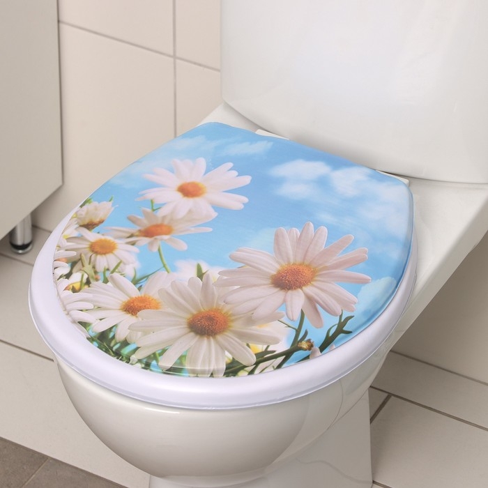 Сиденье для унитаза с крышкой Доляна &laquo;Ромашки&raquo;, 42&times;36,5 см
