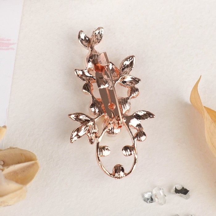 Брошь &laquo;Жемчужная ветвь&raquo; с росой, цвет бело-фиолетовый в розовом золоте