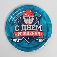 Набор бумажной посуды одноразовый С днём рождения. Хоккей&raquo;, 6 тарелок, 6 стаканов, 6 колпаков, 1 гирлянда
