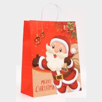 Новый год. Пакет бумажный подарочный новогодний крафт "Дед Мороз", 33 &times; 26 &times; 12 см.