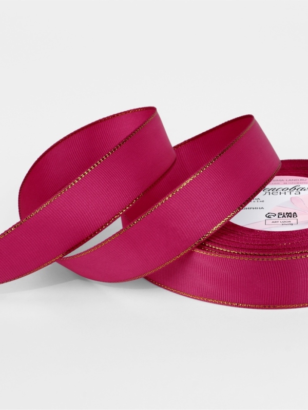 Лента репсовая 25мм*25&plusmn;1ярд(23м&plusmn;1м) золотые нити №028 ярко-розовый АУ