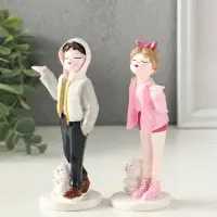 Сувенир полистоун "Подростки с мишками" набор 2 шт 5,2х6,5х14,5 см