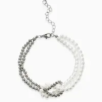 Браслет жемчужный "Узел", цвет белый в серебре 17+5см, бусина 6