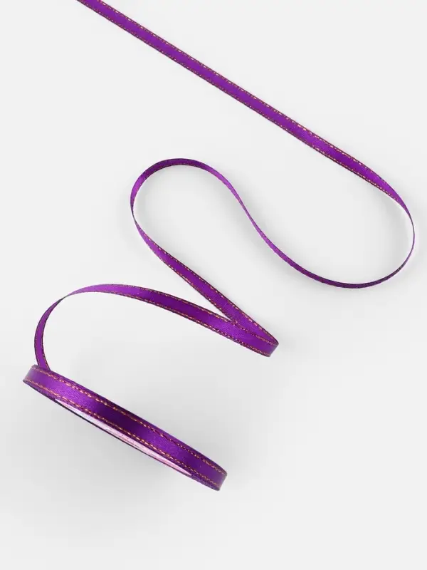 Лента атласная, с золотым люрексом, 6 мм, 23&plusmn;1 м, фиолетовая №35