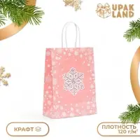 Пакет бумажный подарочный новогодний крафт &laquo;Узор&raquo; 15&times;21&times;8 см