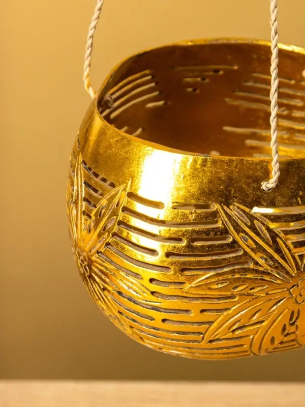 Подсвечник подвесной из кокоса, 9-12 см, золотистый