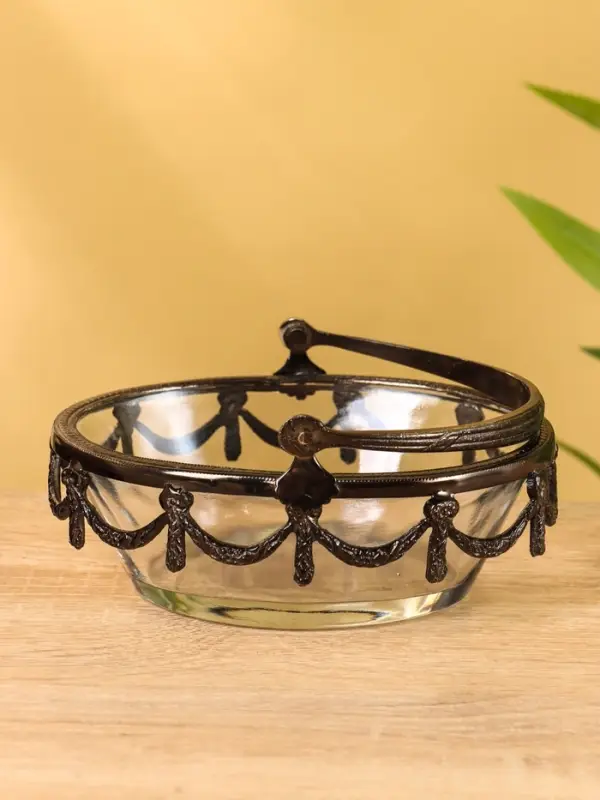 Стеклянная ваза с ручкой &laquo;Богемия&raquo;, 14.5&times;13.5&times;11.5 см, стекло, латунь