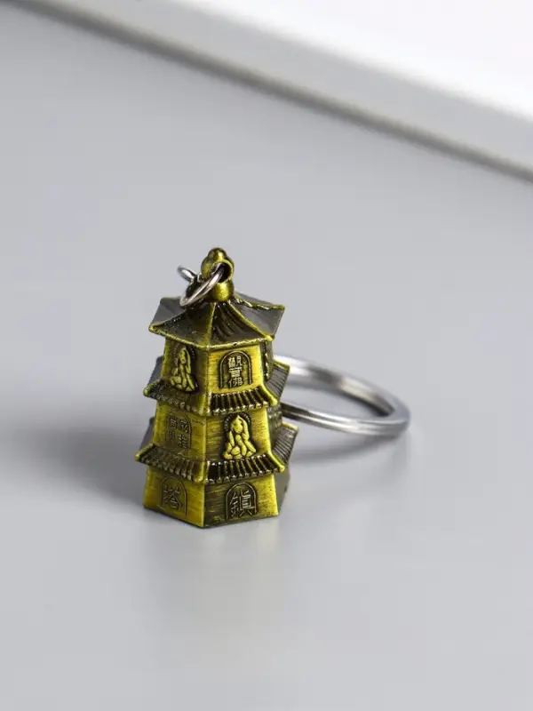 Брелок металл нэцке "Пагода 3 яруса"бронза 3,8х2,5х2,2 см