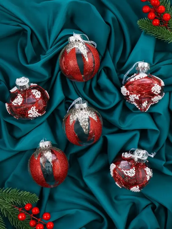 Набор шаров пластик d-8 см, 6 шт "Мелвин" красно-белый