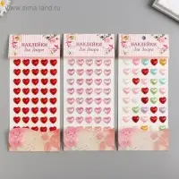 Наклейка пластик стразы "Сердечки-кристаллы с рисунками" 1,1х1,1 см МИКС 23х9,5 см