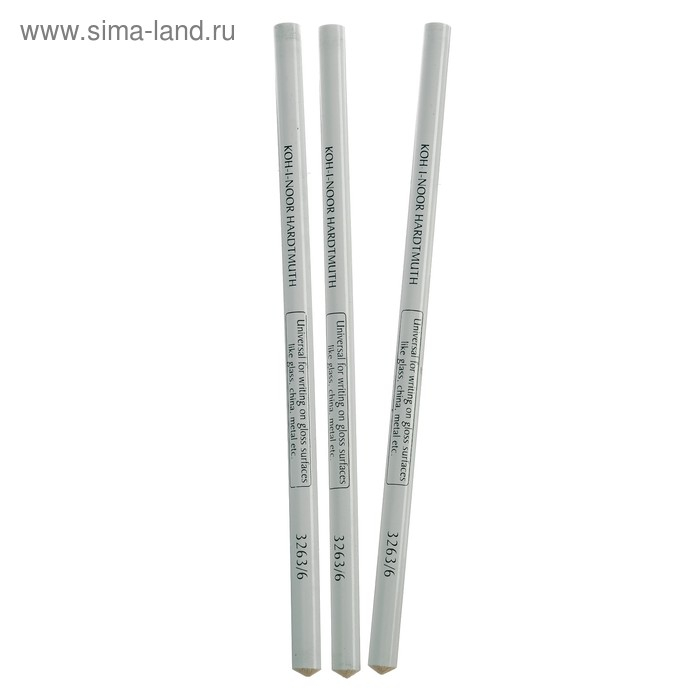 Набор 3 штуки карандаш специальный Koh-I-Noor 3263/6 для письма по стеклу, металлу, пластику, белый (1295192)