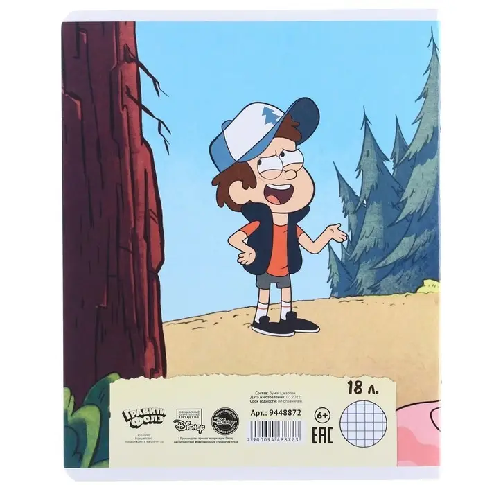 Тетрадь в клетку 18 листов, 5 видов МИКС, обложка мелованный картон, &laquo;Гравити Фолз&raquo;