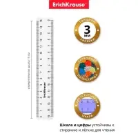 Линейка 15 см ErichKrause "Clear", пластик, двусторонняя шкала, прозрачная, европодвес