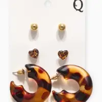 Набор серьги "Леопард" сердце, цветной в золоте