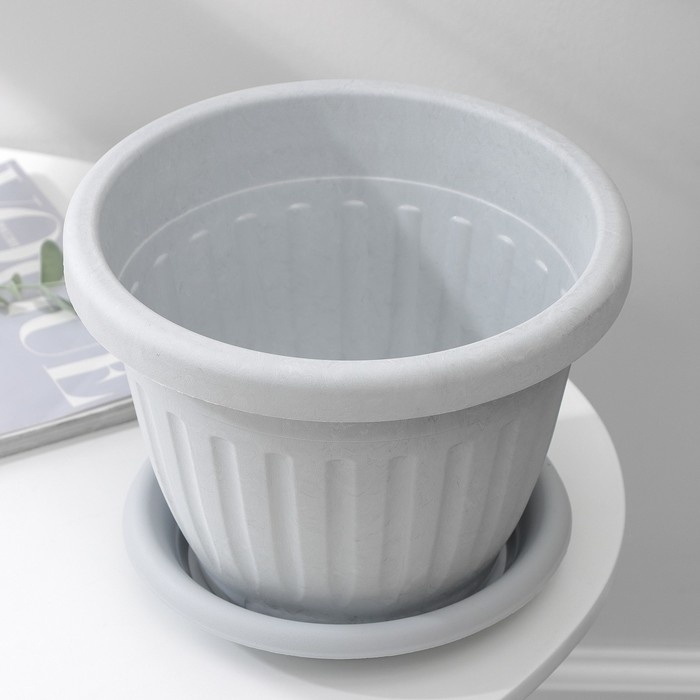 Горшок для цветов с поддоном &laquo;Сильвер ЭКО&raquo;, 4 л, d=23 см, светло-серый