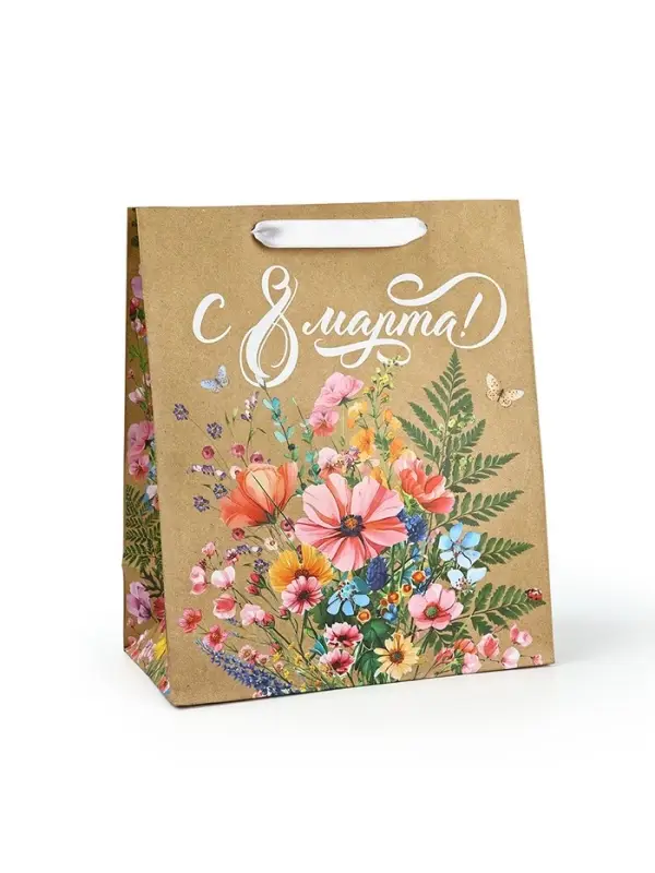 Пакет подарочный крафтовый &laquo;8 марта&raquo;, ML 23 х 11.5 х 27 см